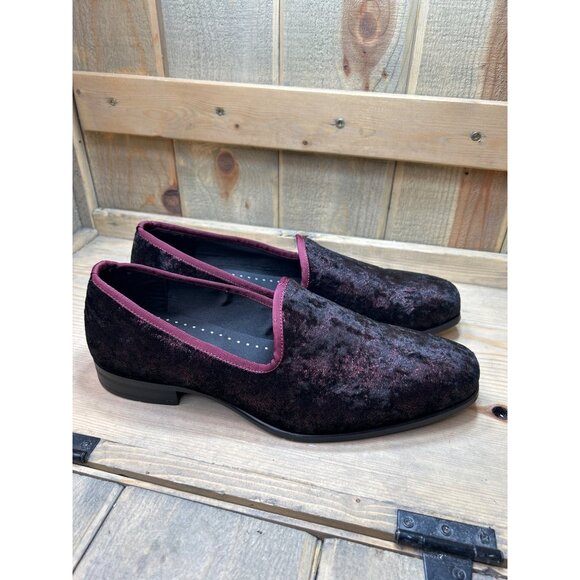 Stacy Adams Mens US10.5 Shoes Red Burgundy Velour Smoking Loafers Sultan 25278